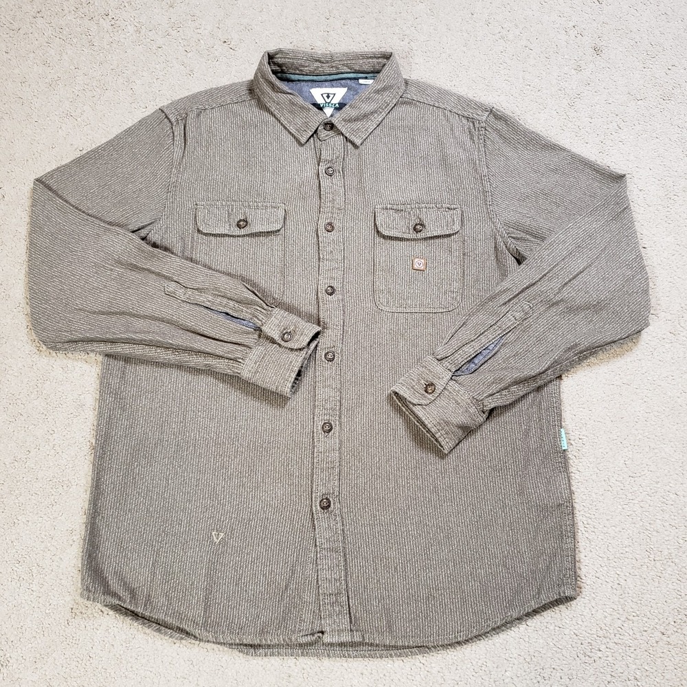Vissla Shirt Mens Large Green Corduroy Button Up Skater Surf Beach Preppy Casual